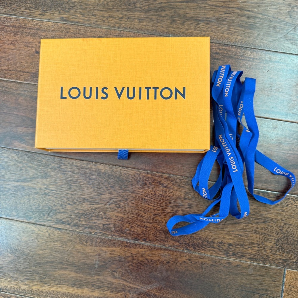 Louis Vuitton Empty Gift Box Orange Blue Ribbon Authentic Packaging 8x5.5 LV